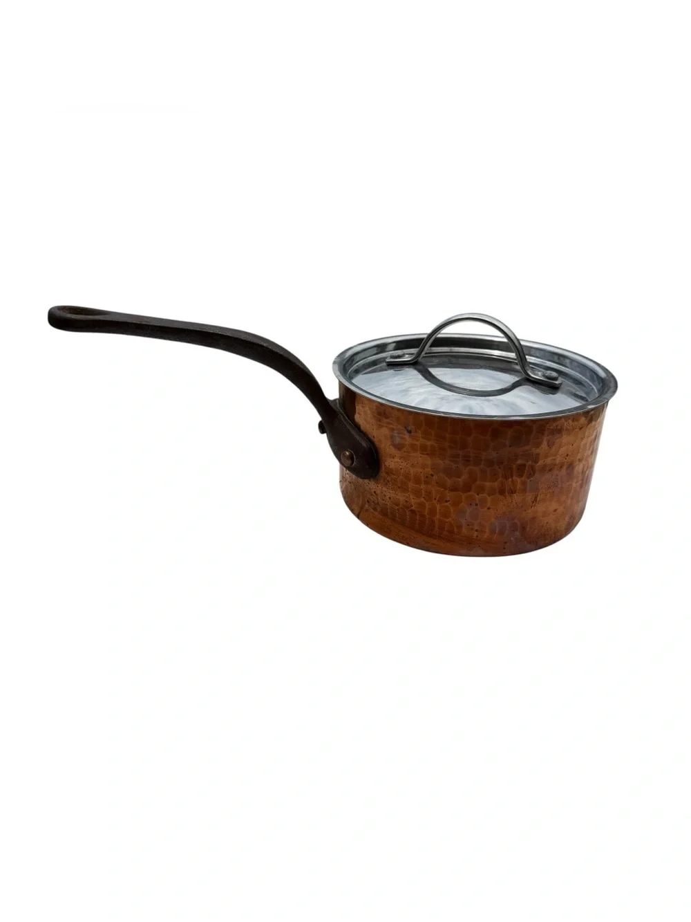 Vintage French Hammered Copper Saucepan Lid Cast Iron Handle Made France 6.5”